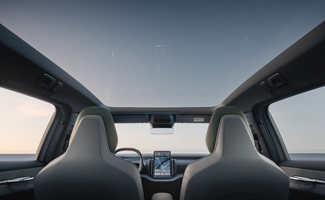 The interior and sun roof of a Volvo EX30