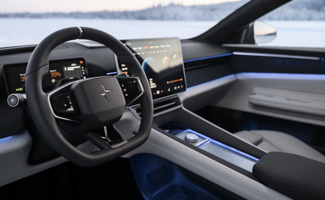 Sleek, Polestar 4 car interior with a large central display