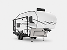 A modern white fifth-wheel rv
